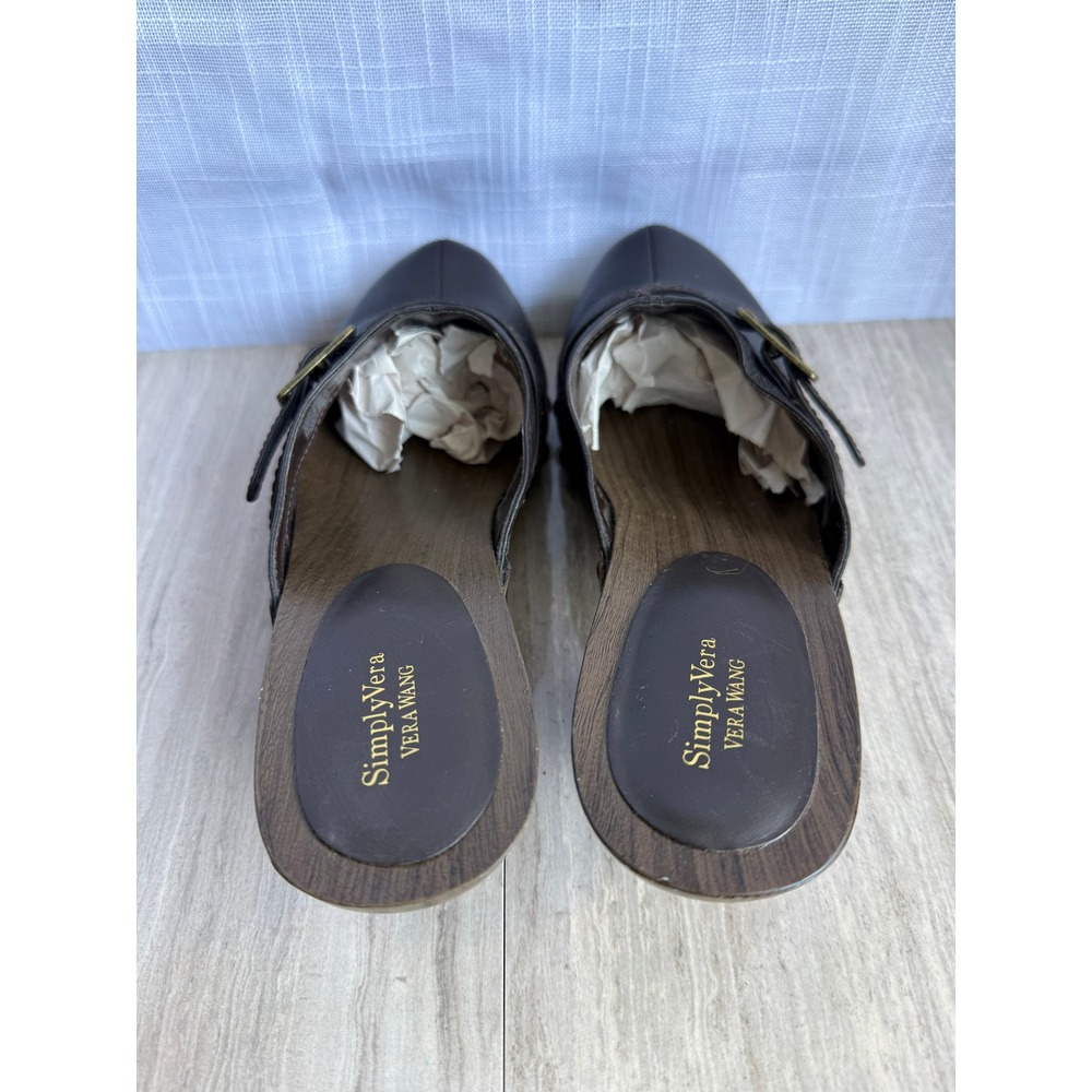 Vera Wang Brown Buckle Mules Chunky Wooden Kitten Heel Clogs Studded Sz 10 Boho - Picture 8 of 12